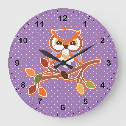 Polka Dotted Fall Owl Große Wanduhr (Vorderseite)