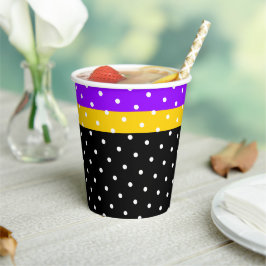 Polka Dotted Lila Gelb Racing Streifen auf schwarz Pappbecher