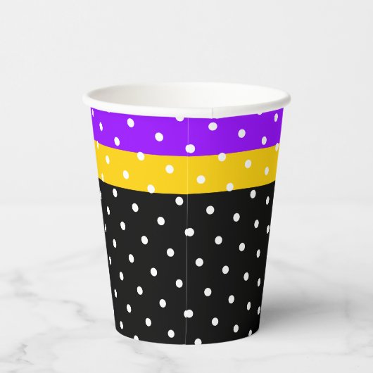 Polka Dotted Lila Gelb Racing Streifen auf schwarz Pappbecher (Rechts)