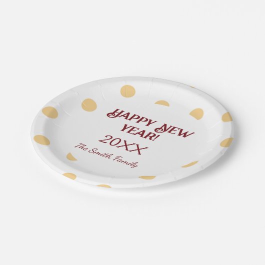 Polka Gold Silvester Party Pappteller (Schrägansicht)