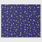 Polka Golden Tiny Dots Confetti Blue Navy Geschenkpapier (Flach)
