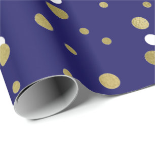 Polka Golden Tiny Dots Confetti Blue Navy Geschenkpapier