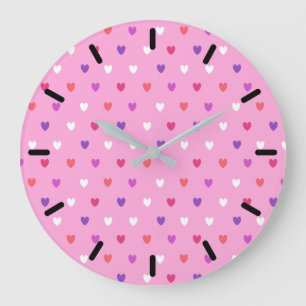 Polka hearts on pink große wanduhr