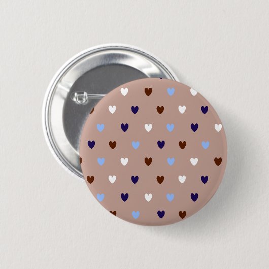 Polka-Herzen auf blassbraun Button (Vorne & Hinten)