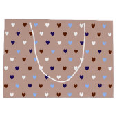 Polka-Herzen auf blassbraun Große Geschenktüte (Rückseite)