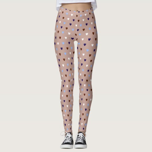 Polka-Herzen auf blassbraun Leggings (Vorderseite)