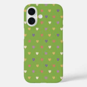 Polka Herzen auf grünem Grün iPhone 16 Hülle