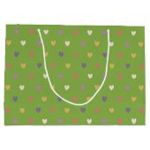 Polka Herzen auf grünem Grün Große Geschenktüte (Rückseite)
