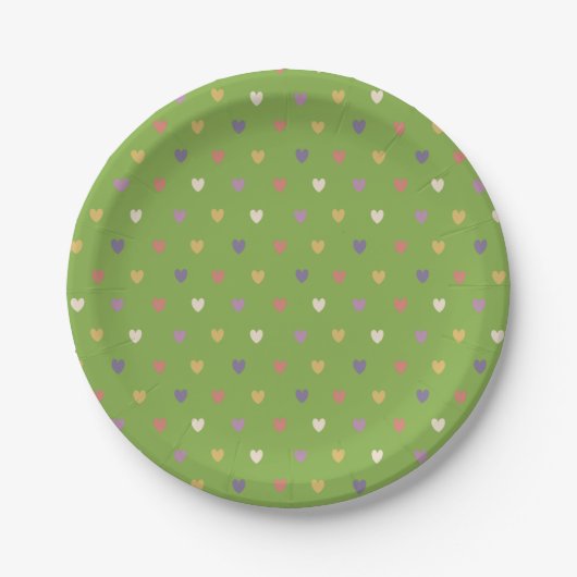 Polka Herzen auf grünem Grün Pappteller (Vorderseite)