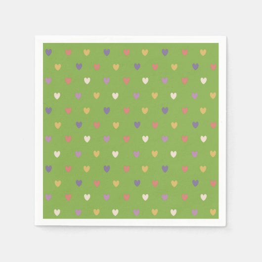 Polka Herzen auf grünem Grün Serviette (Vorderseite)