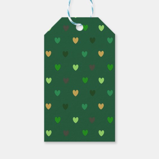 Polka Herzen auf Waldgrün Geschenkanhänger (Vorderseite)