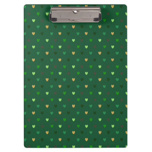 Polka Herzen auf Waldgrün Klemmbrett (Vorderseite)