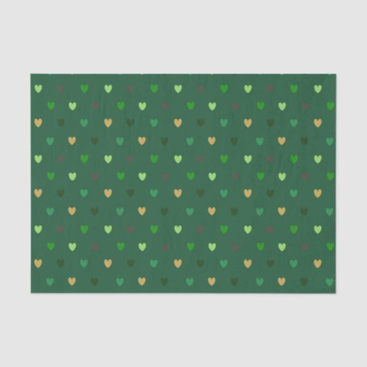 Polka Herzen auf Waldgrün Seidenpapier (Vorderseite)
