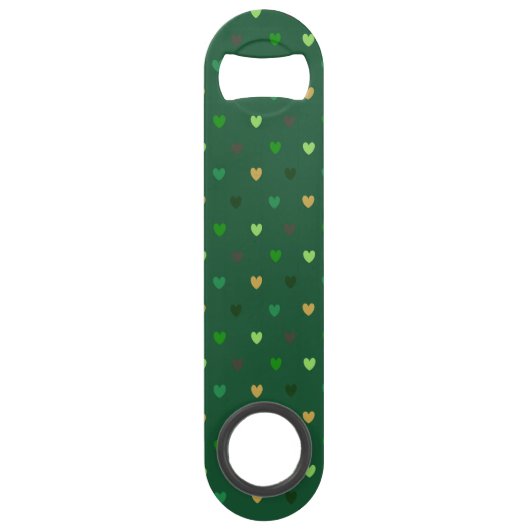 Polka Herzen auf Waldgrün Speed Flaschenöffner (Vorderseite)