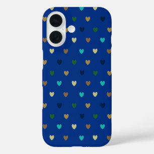 Polka Herzen in pfauenblauen Tönen iPhone 16 Hülle