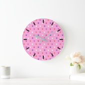 Polka-Herzen pink Große Wanduhr (Zuhause)
