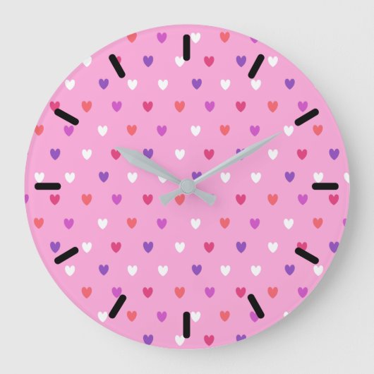 Polka-Herzen pink Große Wanduhr (Vorderseite)