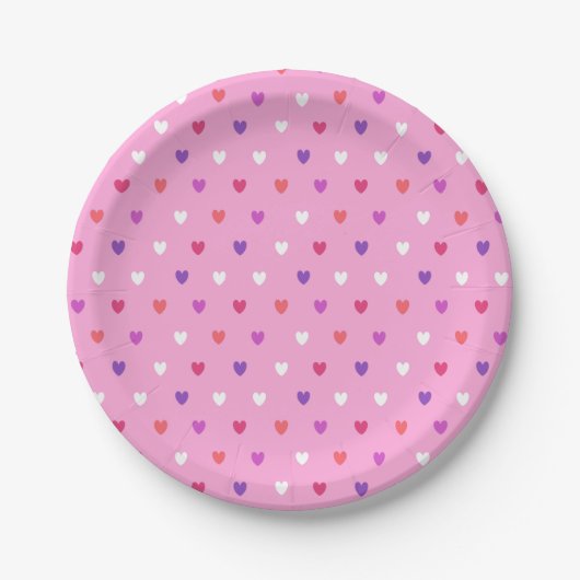 Polka-Herzen pink Pappteller (Vorderseite)