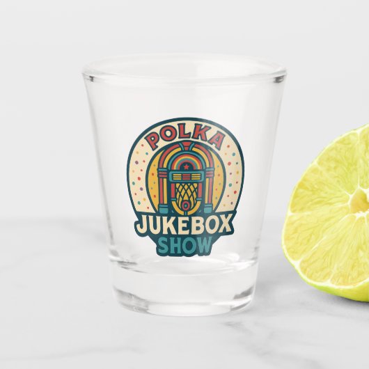 Polka-Jukebox-Logo-Shotglas Schnapsglas (Vorderseite)