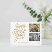 Polka macht zwei Fotos Neujahrskalligraphie Postkarte (Stehend Vorderseite)