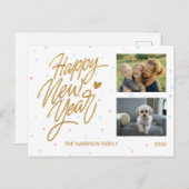 Polka macht zwei Fotos Neujahrskalligraphie Postkarte (Vorne/Hinten)