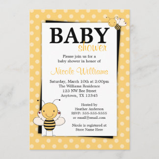Polka-Punkt-Hummel-Bienen-Baby-Duschen-Einladungen Einladung