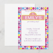 Polka-Punkt-Mädchen-Einladungs-buntes rosa Lila Einladung (Vorne/Hinten)