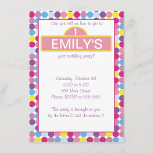 Polka-Punkt-Mädchen-Einladungs-buntes rosa Lila Einladung