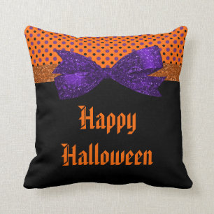 Polka-Punkt orange lila schwarzes Halloween Kissen