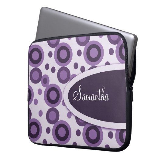 Polka-Punkt-personalisierte Laptop-Hülse: Lavendel Laptopschutzhülle (Vorderseite Links)