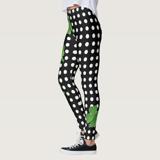 Polka-Punkt St. Patricks irischer Schwarz-weißer Leggings (Links)