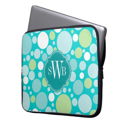 Polka-Punkt-verrücktes Muster-Monogramm Laptopschutzhülle (Vorderseite Links)