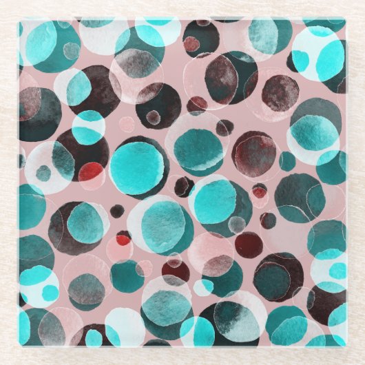 Polka Punkt Wasserfarbe, abstraktes Muster. Glasuntersetzer (Vorderseite)