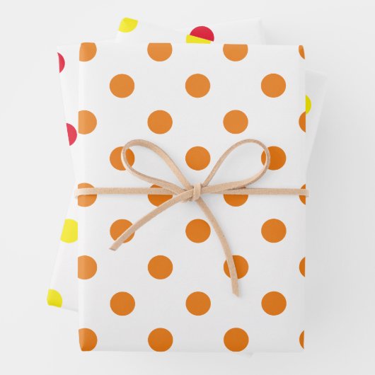 Polka-Punkte in Rot-Orange und Gelb Geschenkpapier Set (Beispiel)