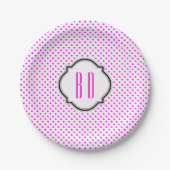 Polka-Punkte-Muster mit Monogramm Pappteller (Vorderseite)
