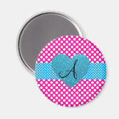 Polka-Punkte rosa und weiße Monogramm Magnet (Vorderseite/Rückseite)