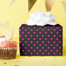 Polka-Punkte schwarz und heiß rosa Geschenkpapier