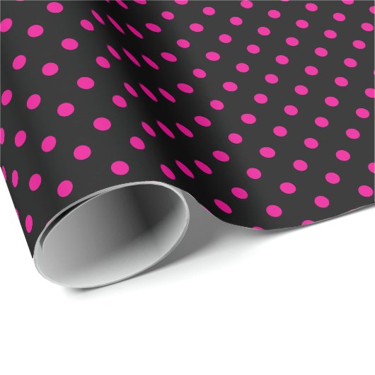 Polka-Punkte schwarz und heiß rosa Geschenkpapier (Rolleneckpunkt)