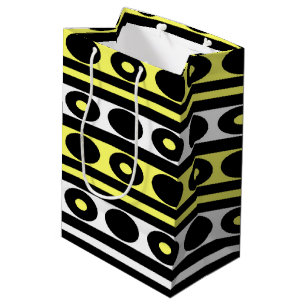 Polka-Punkte und Streifen, schwarz, gelb und weiß Mittlere Geschenktüte