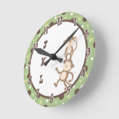 Polkadot Green Funky Monkey Dancing Jungle Clock Runde Wanduhr (Winkel)