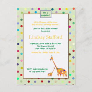 Polks Dots giraffes- Baby-Dusche-Einladungen (grün Einladungspostkarte