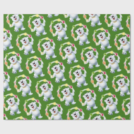Pollenbär juggeln. Grünglanzgeschenk Geschenkpapier (Flach)