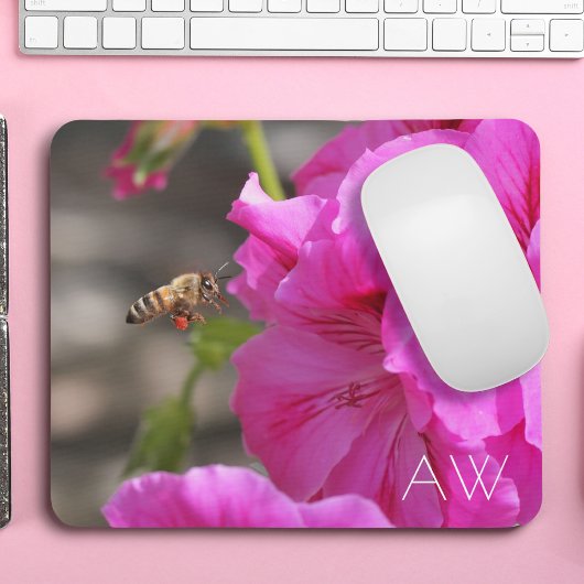 Pollinating Pink Floral Monogram Mousepad