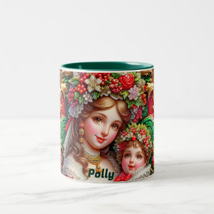 POLLY ~ WEIHNACHTSMUTTER UND KIND ~ ZWEIFARBIGE TASSE