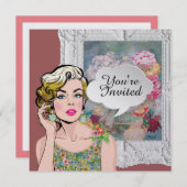 Polly Will Party Pop Art Lady Floral Einladung (Vorne/Hinten)