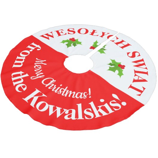 Polnisch-amerikanisch Wesolych Swiat Frohe Weihnac Polyester Weihnachtsbaumdecke (Schrägansicht)