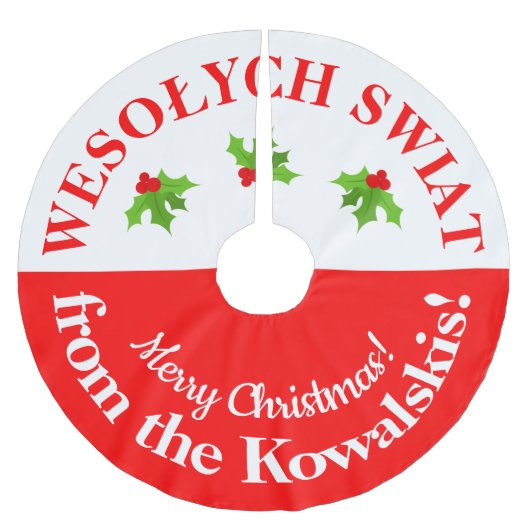Polnisch-amerikanisch Wesolych Swiat Frohe Weihnac Polyester Weihnachtsbaumdecke (Vorderseite)