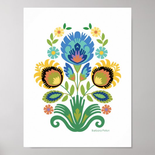 Polnisch florAzure Blue Papercut Design Poster (Vorne)