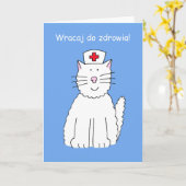 Polnisch Get Well bald Cartoon Cat Karte (Gelbe Blume)