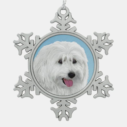 Polnisch Lowland Sheepdog Malerei - Original Hund Schneeflocken Zinn-Ornament (Vorderseite)